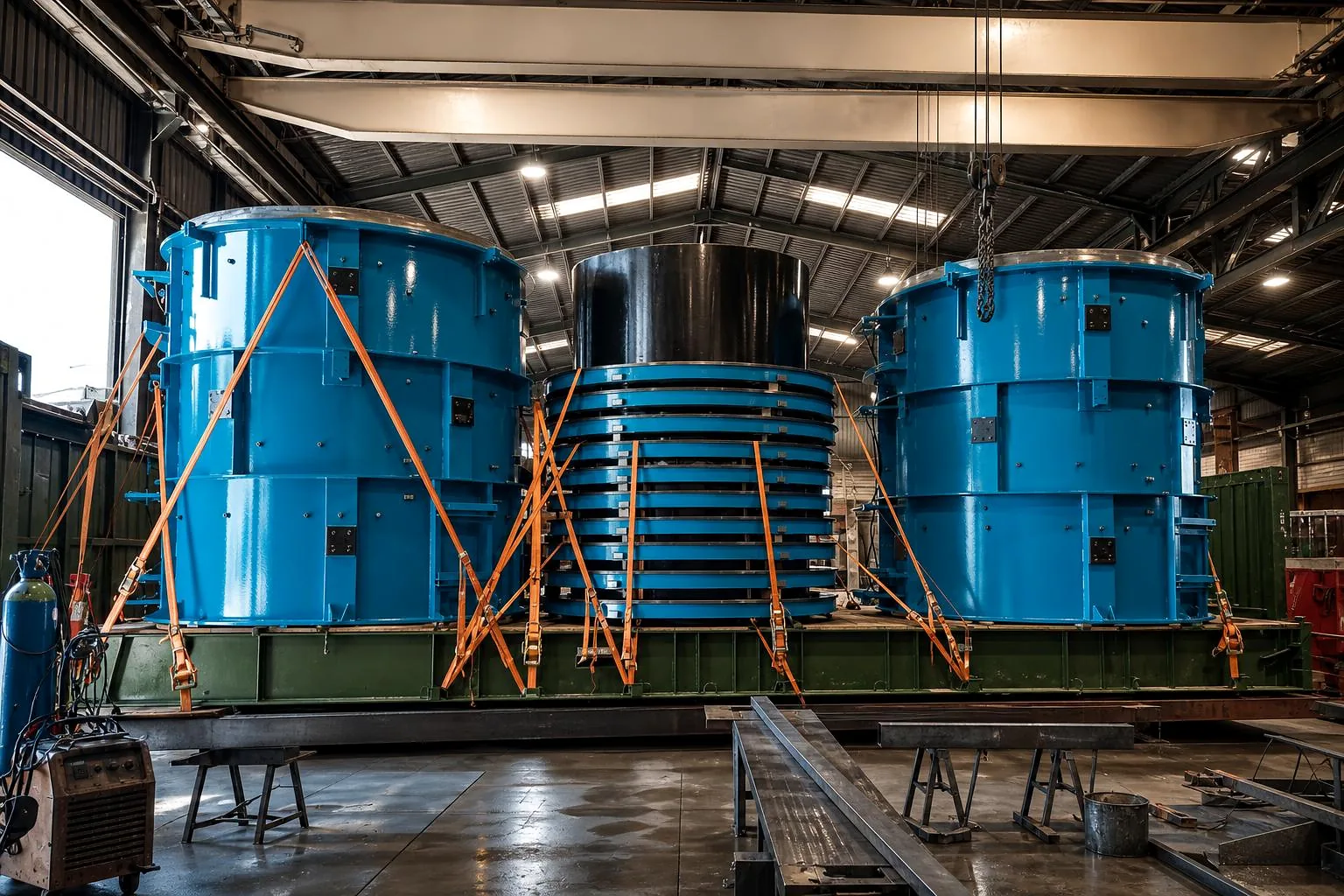 Molde para tubo de hinca con noyo y aros preparados para transporte